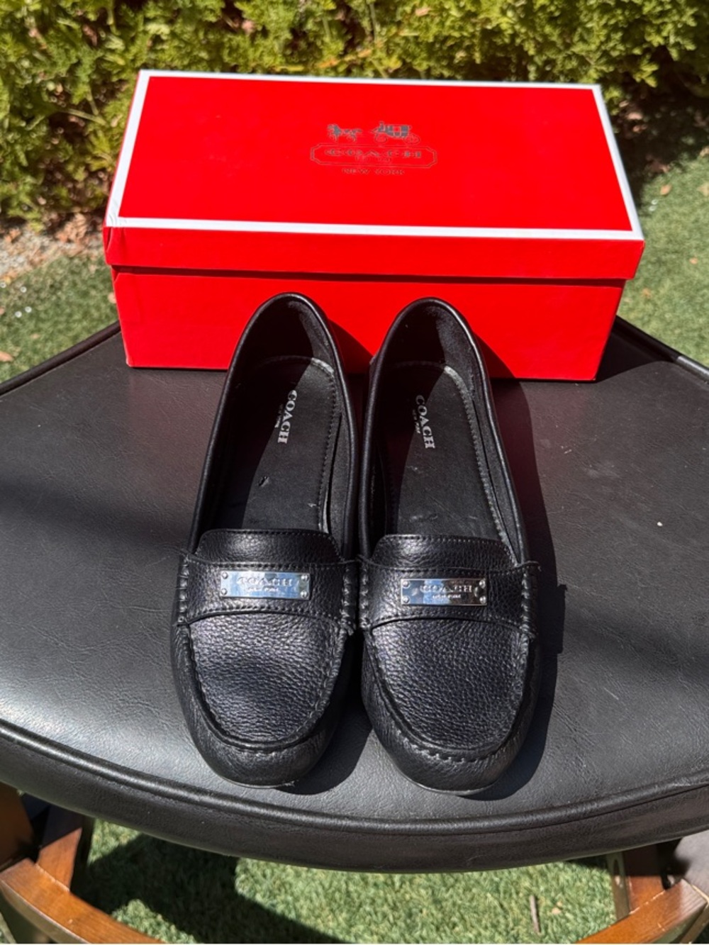 Coach Fredrica Black Pebbled Leather Driving Loafers